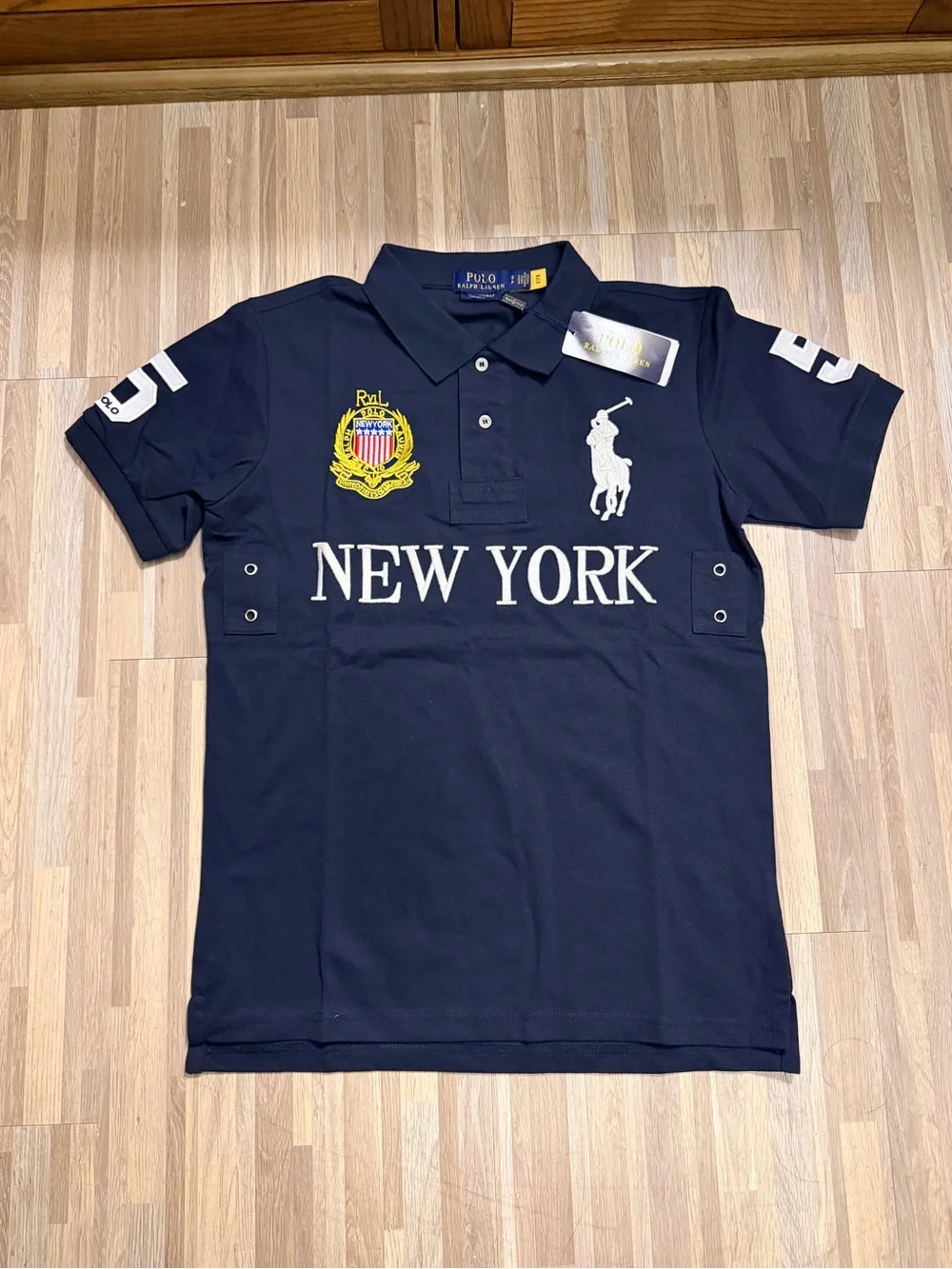 Ralph Lauren Navy Polo Shirt with White New York Script
